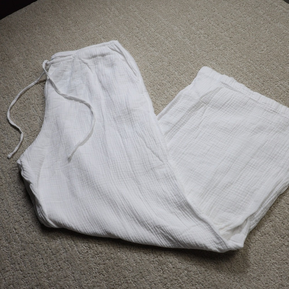 Shade & Shore White Gauze Wide Leg Beach Pants Cover Up Medium NWT